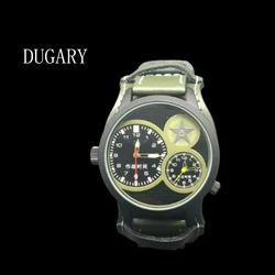 DUGARY China Aviation Pilot Quartz watch For Men sports Fashion 40mm Dual time zone waterproof luminous army Wristwatch