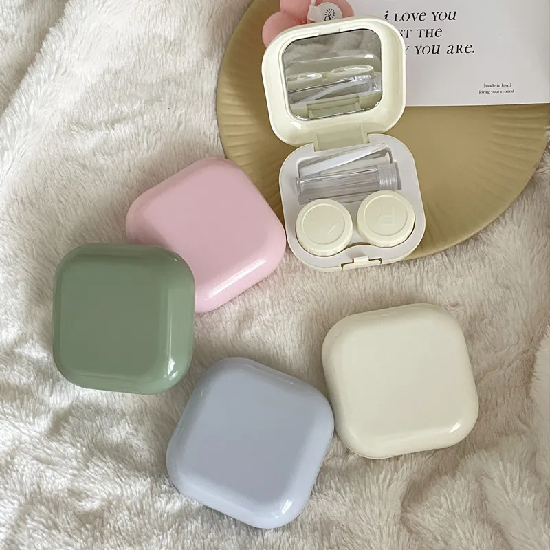 

Contact lens case set with mirror small portable immersion storage kit mini contact lenses box soak storage