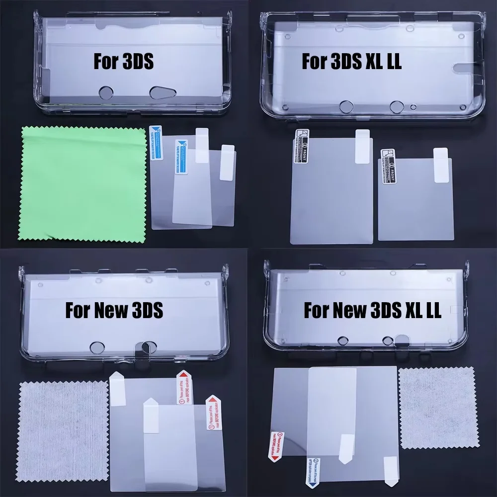 Plastic Clear Crystal Shell Skin Case Cover For 3DS 3DS XL LL New 3DS New 3DS XL/LL Game Console With Screen Protective Film