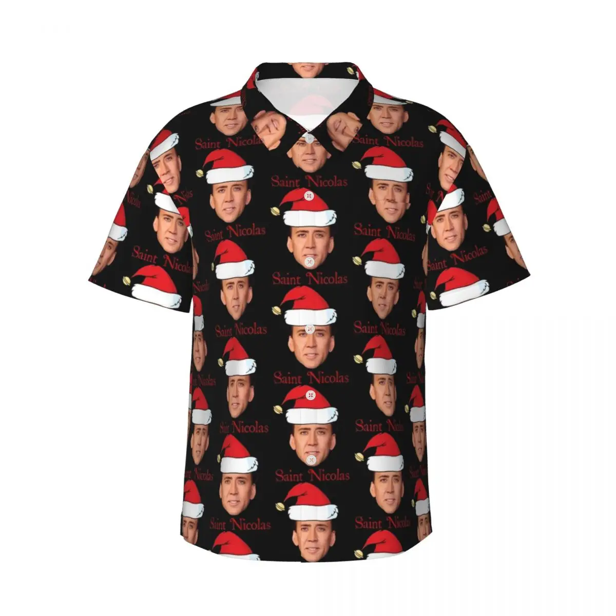 Saint Nicolas Cage Beach Shirt Christmas Hawaiian Casual Shirts Man Vintage Blouses Short Sleeves Street Style Design Clothes