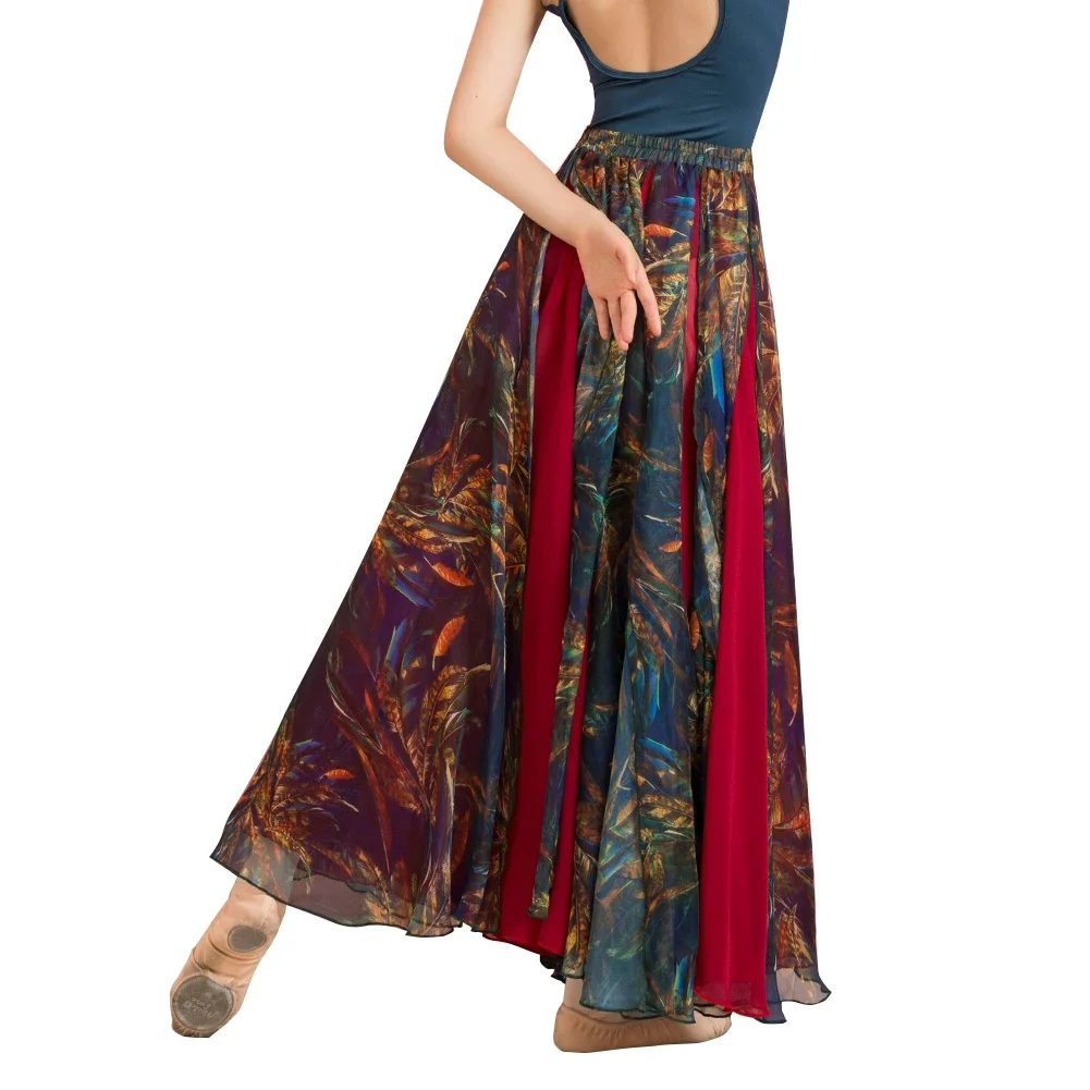 Vrouwen Buikdansrok Buikdans Kostuum Flowy 360 Graden Rok Bedrukt Buikdans Rokken Volwassen Chiffon Buikdans Rok