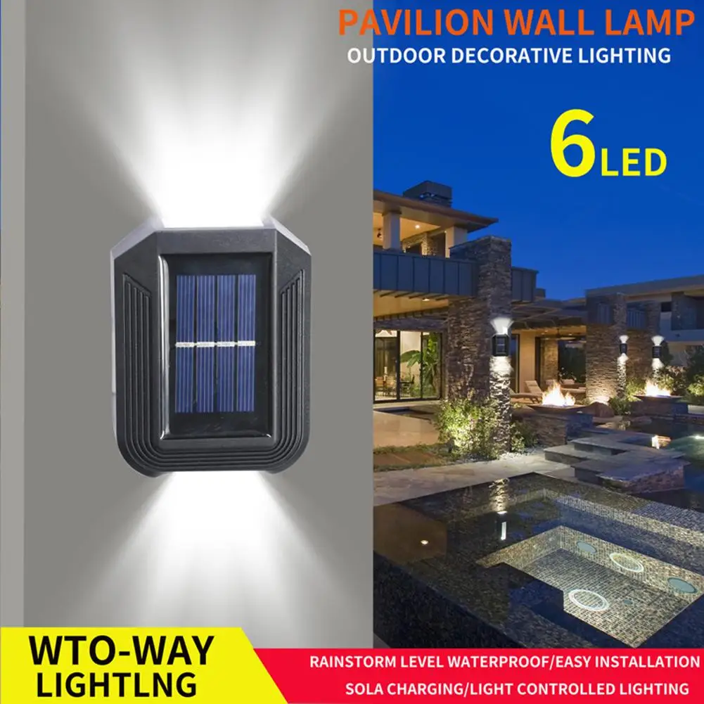 2023 New 6LED Solar Outdoor Waterproof Courtyard Lamp Home Wall Lamp Decoration Layout Wall Courtyard Decoration Wall Lamp