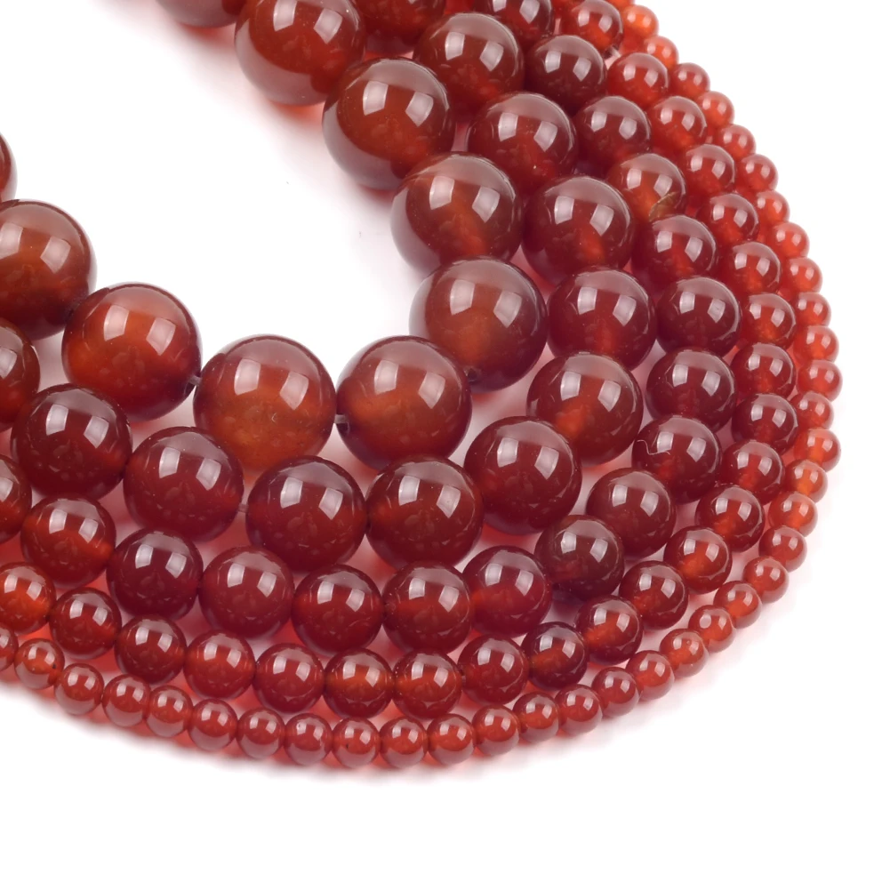Natursteinperlen, 4–10 mm, roter Achat, runde Perlen für Schmuckherstellung, DIY-Armbänder, Ohrringe, Accessoires