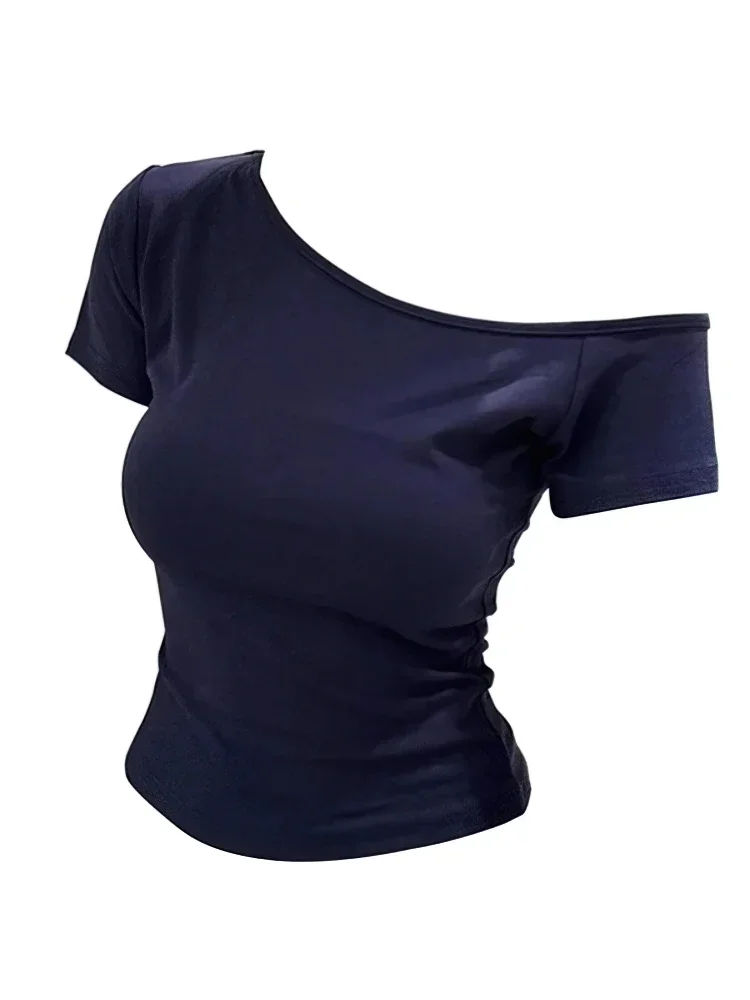 

Cotton Summer Off shoulder Top Women Slim fit Body Summer Short sleeve T shirt Female Sexy Basic Tees Korean Chic