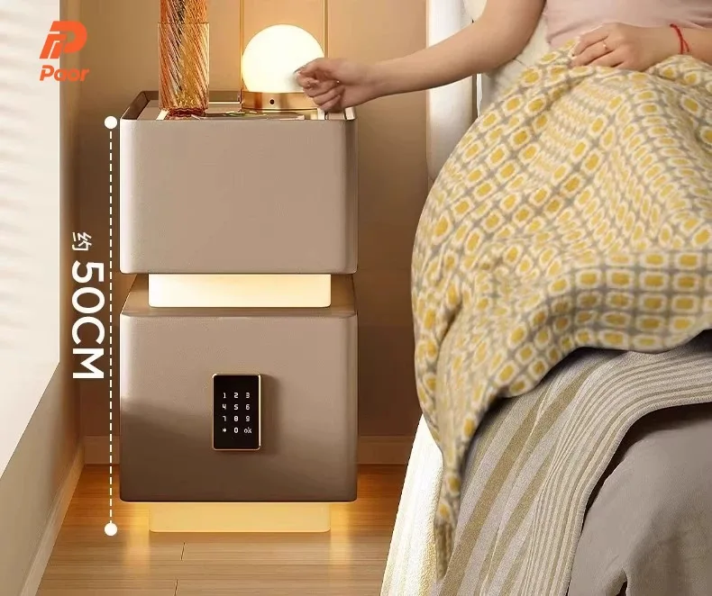 2-Drawer Storage Bedside Table LED Smart Nightstand with Rechargeable Power Bank, Combination Lock, and Speaker.