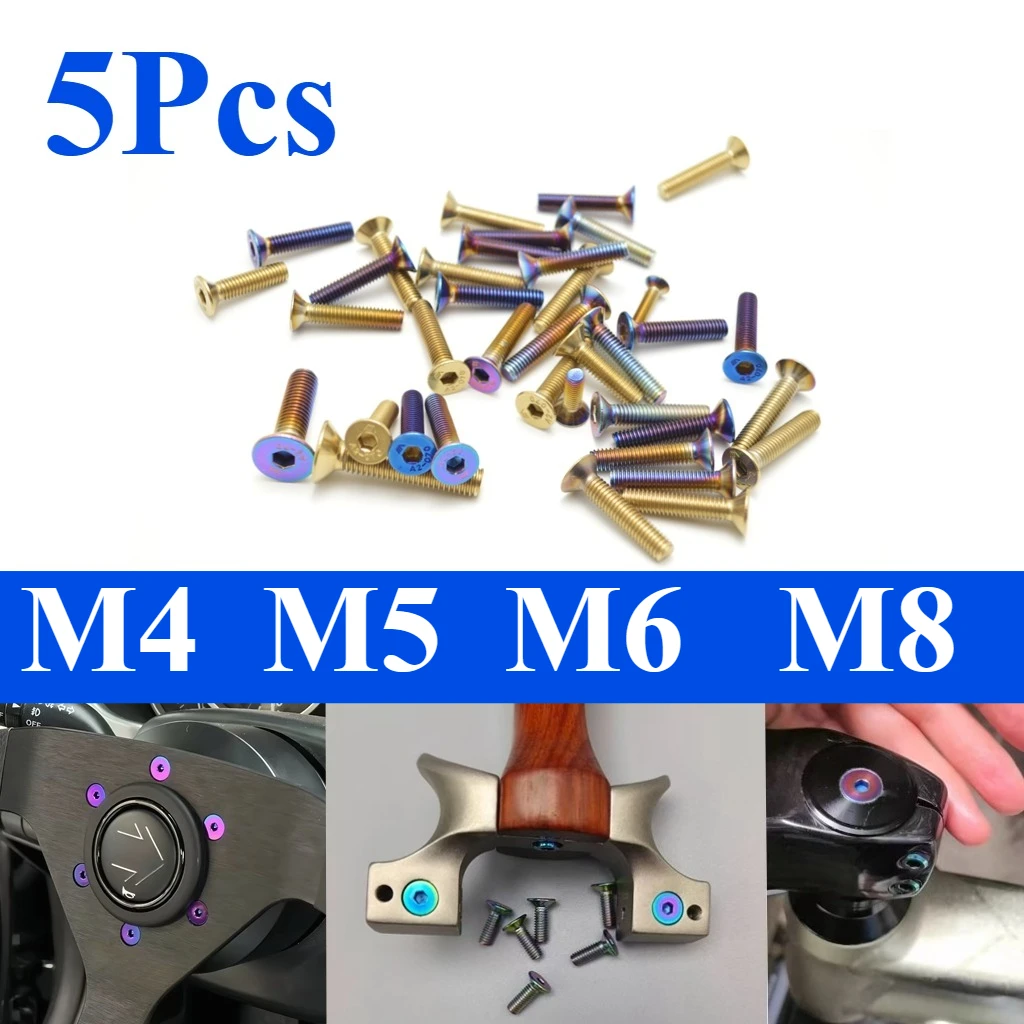 5Pcs Countersunk Stainless Steel Screws M4/M5/M6/M8 Suitable for Slingshot Motorcycle Pump Cover Screws Steering Wheel Bolts