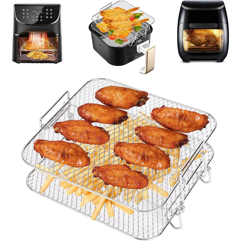 Air Fryer Rack for Cosori 5.5L Air Fryer, 2 Tier Air Fryer Grill/Shelf/Dehydrator Rack Square ,Air Fryer Accessories BLJS