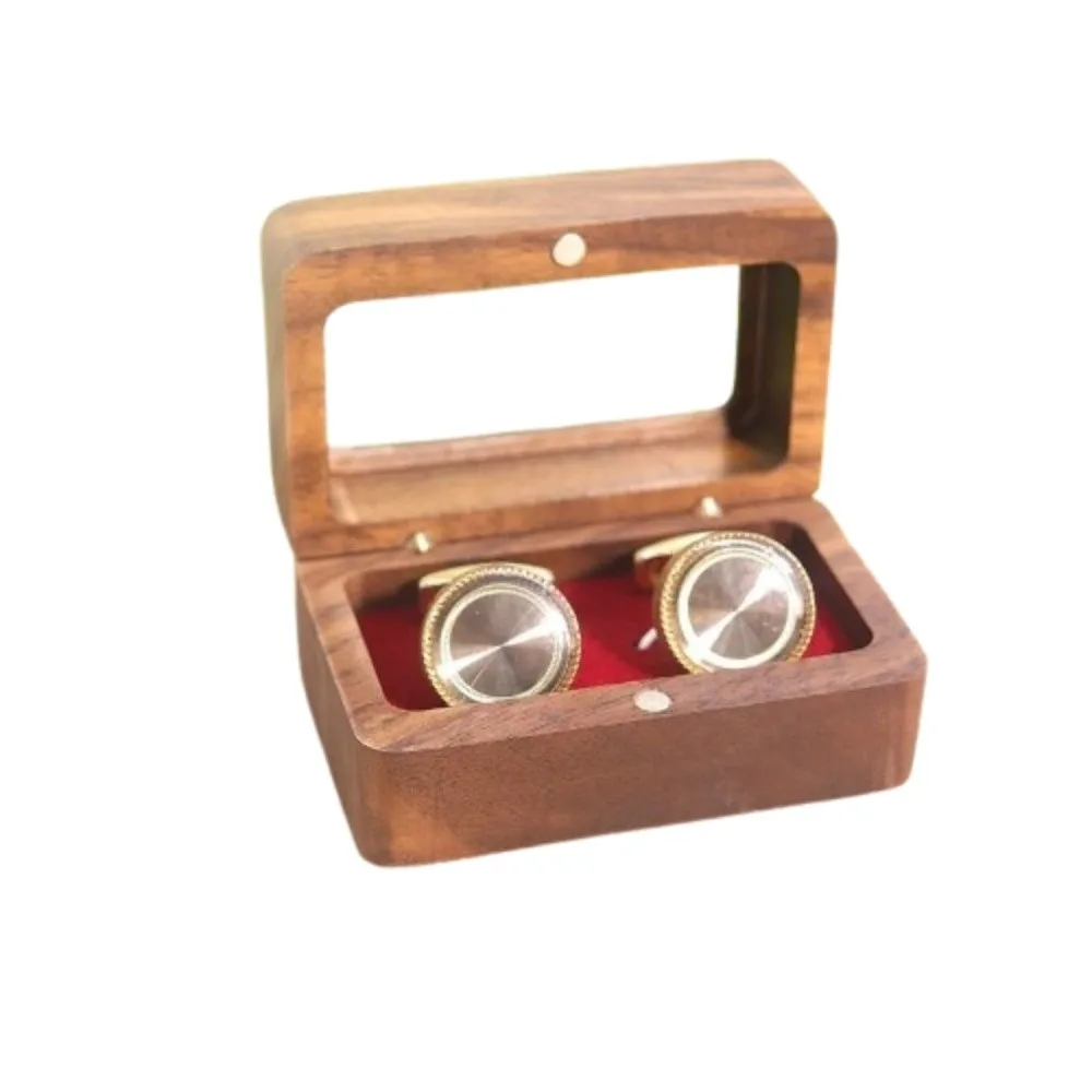 

Double Slot Wooden Ring Box Rectangular Dustproof Black Walnut Cufflinks Box Opening Window Exquisite Jewelry Ring Holder