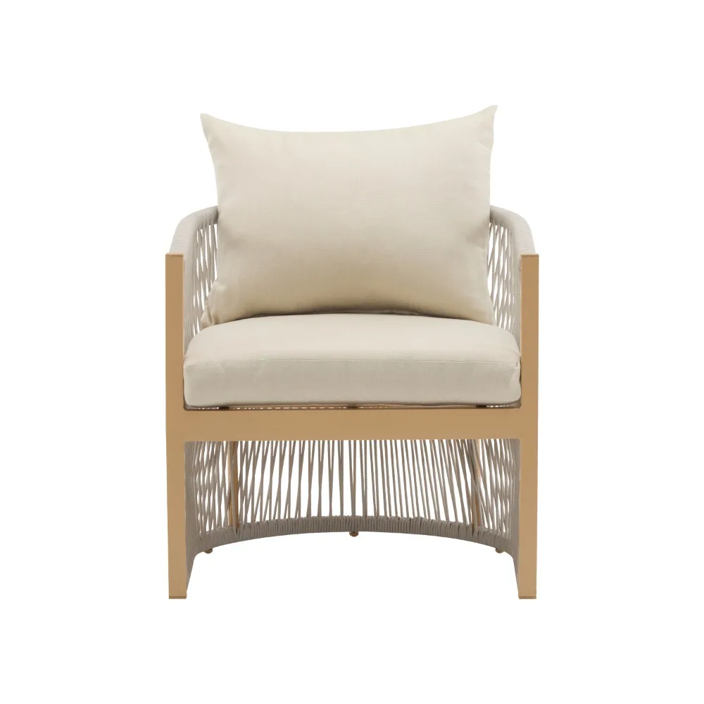

Modern Beige Curved Aluminum Lounge Chair with Stylish Rope-Weave Design and Cushioned Comfort Garden Chair