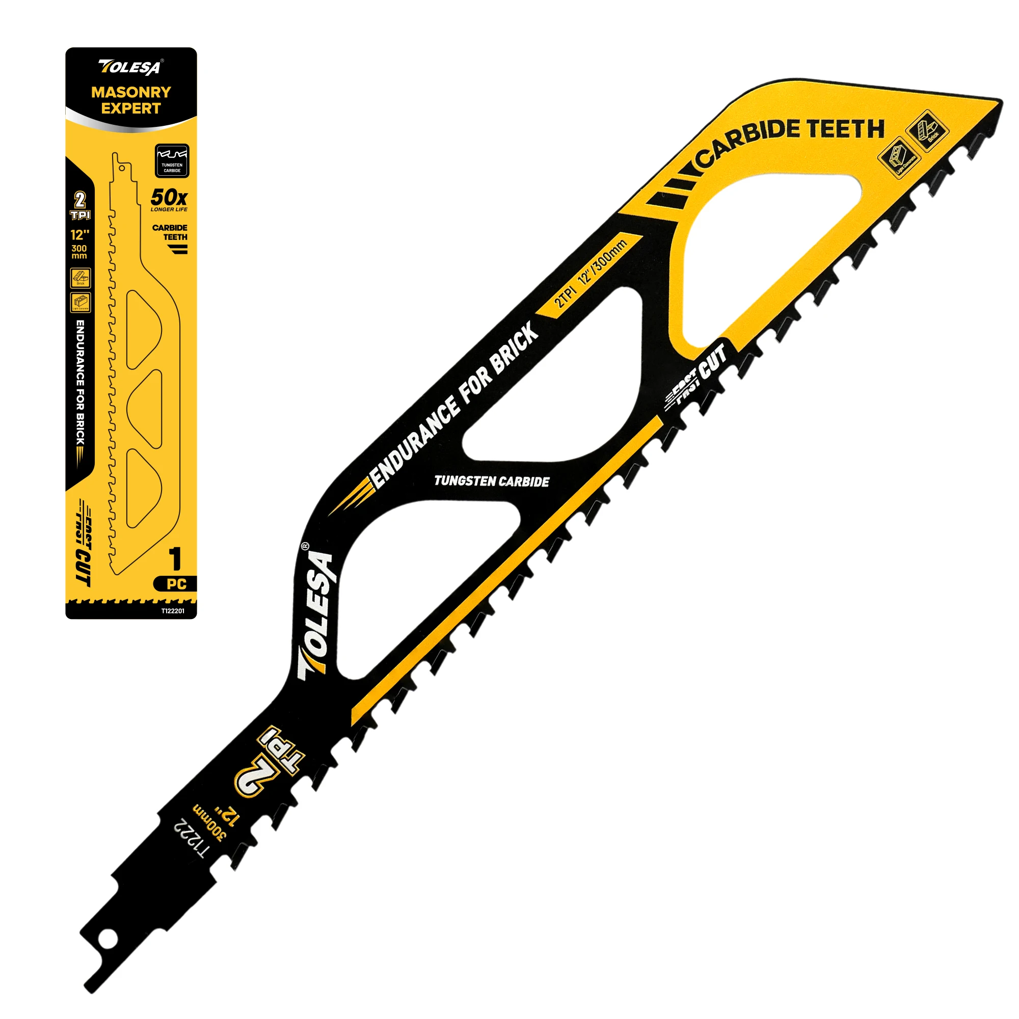 

TOLESA 12-дюймовые лезвия для сабельных пил для сноса кладки, твердосплавные лезвия 2TPI для резки бетона и полого кирпича, 1 шт.