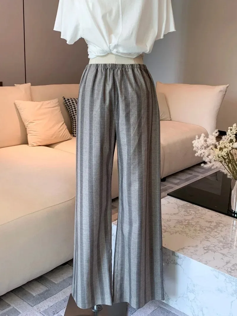 High Waisted Worsted Wool Blend Loose Striped Wide Leg Pants Air Pants