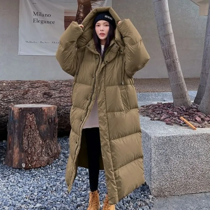 2023 New Women Down Cotton Coat Winter Jacket Female Long Solid Color Parkas Loose Thick warm Outwear Versatile Hooded Overcoat