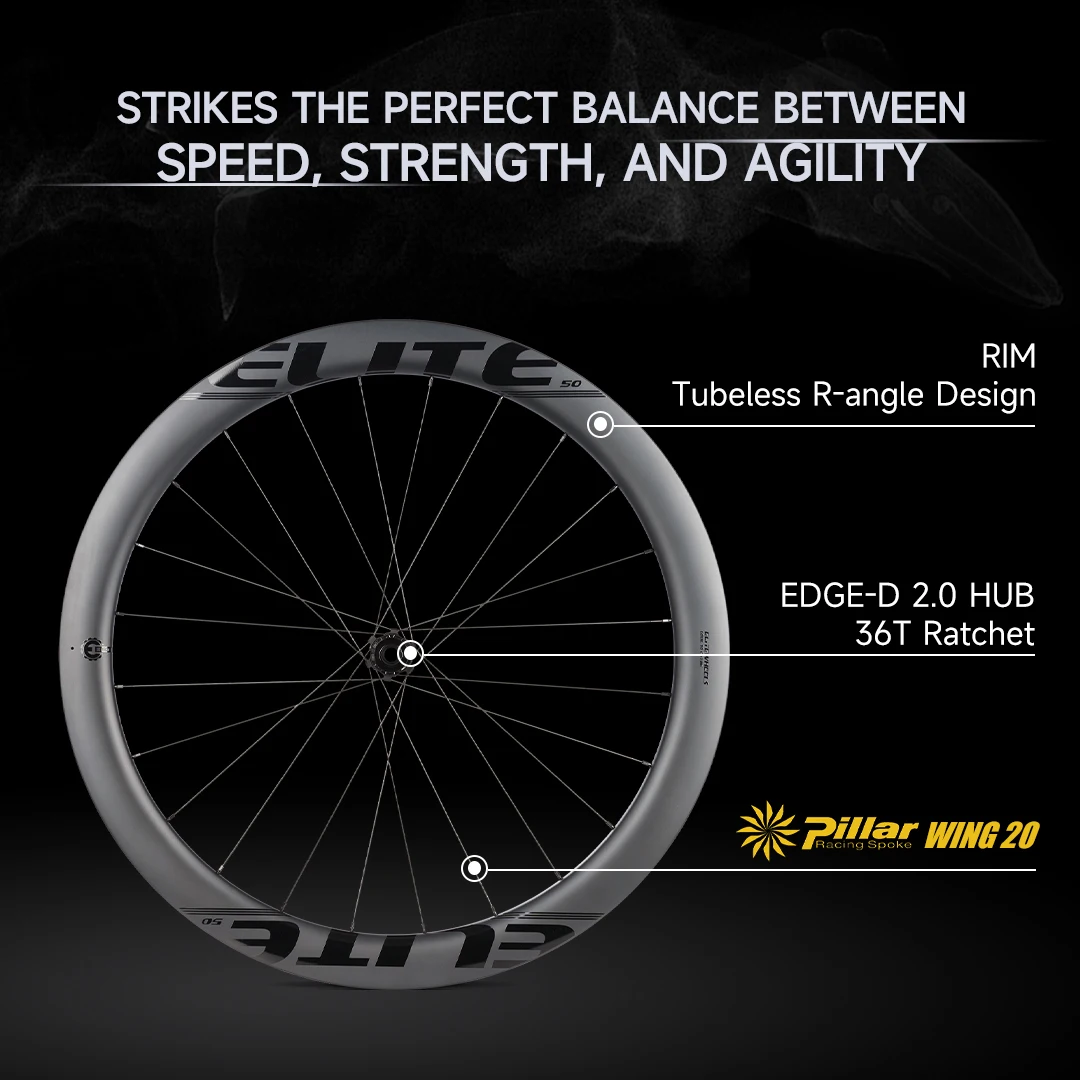 ELITEWHEELS EDGE 2.0  Disc Brake Ultralight 1270g Road Disc Carbon Wheelset 40 45 50 65mm Ratchet System 36T HUB Wing 20 Spoke