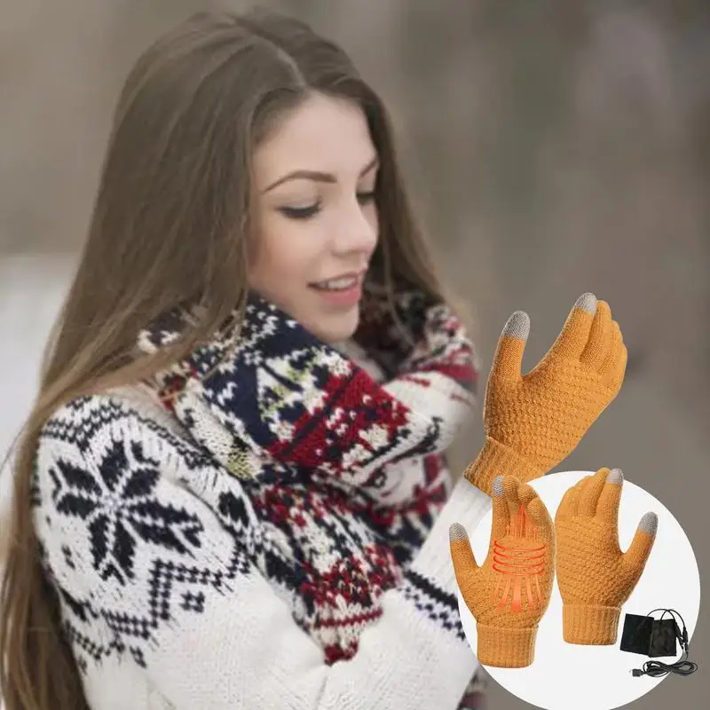 USB Heated Gloves Velvet Heating Mittens USB Powered Touchscreen Winter Hands Warm Gloves For Males Men Females Women