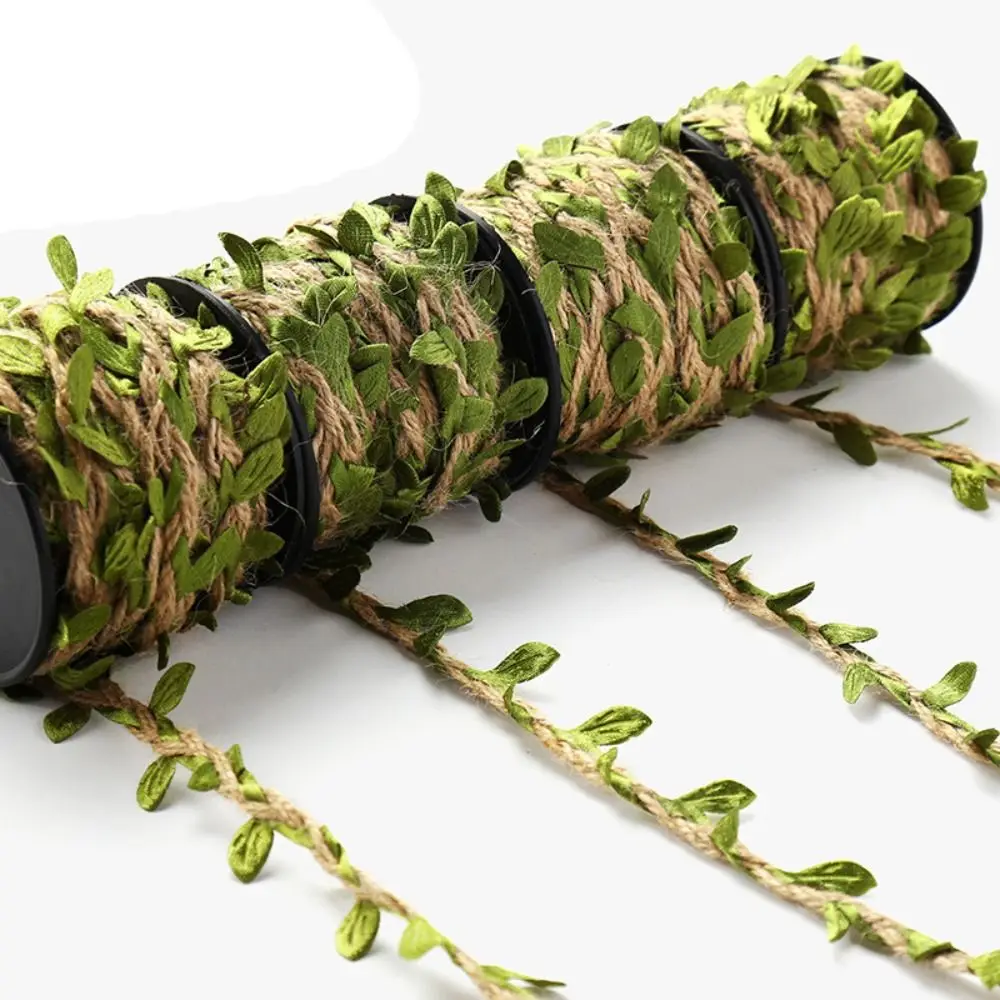 

Burlap Ribbon Jute Rope Artificial Leaves Rope Leaf Ribbon 10M Hemp Rope Green Leaves Vintage Leaf Vine Home Decoration