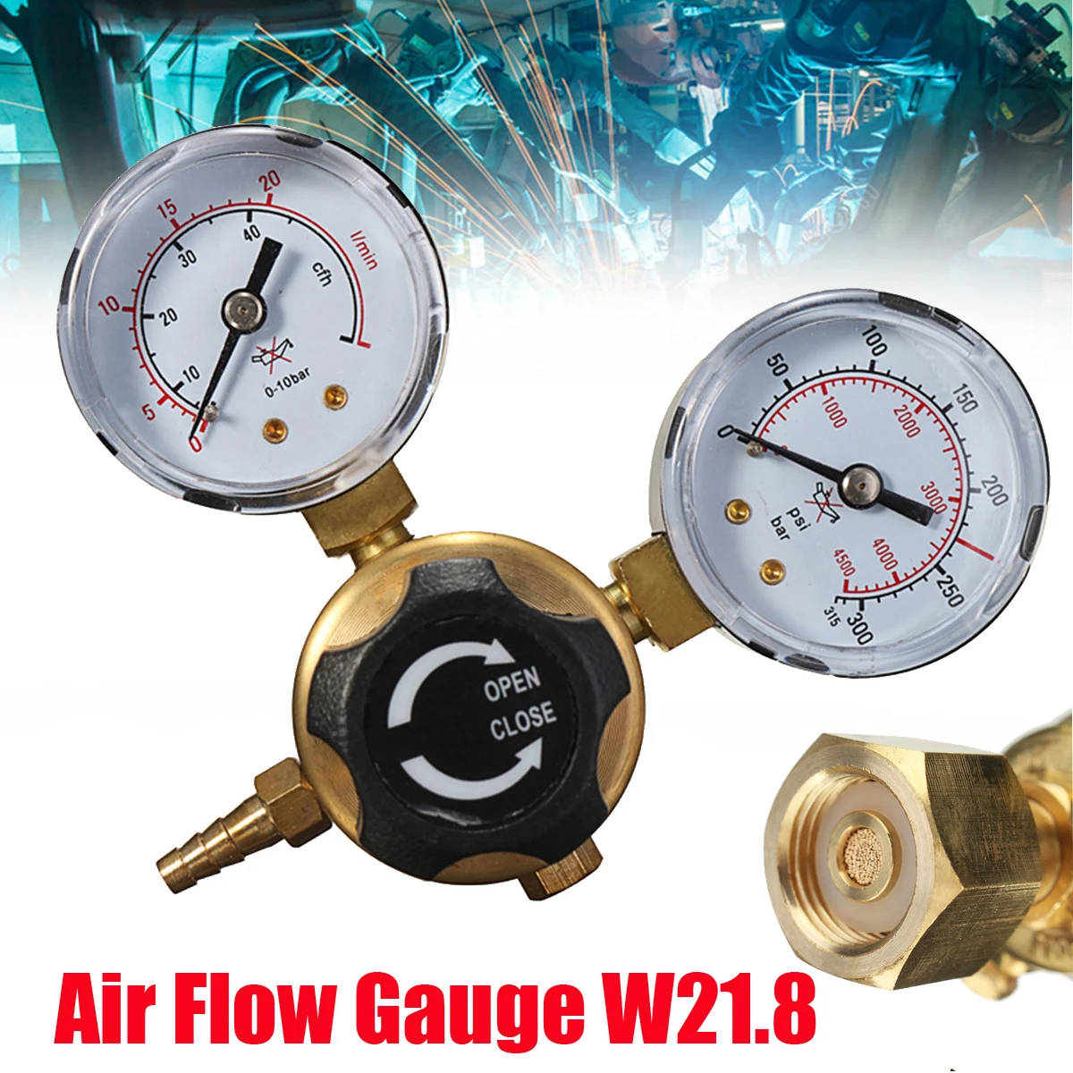 Pressure Regulator Reducer Argon CO2 Welding Twin Gauge Gas Bottle  MIG TIG Welding Flow Meter Control Valve W21.8 1/4 Thread