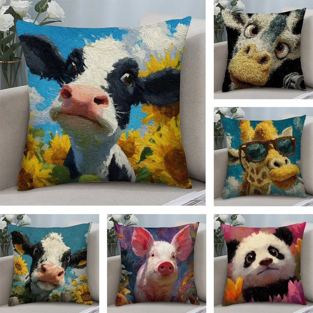 

Funny Animals Cow Giraffe Pillow Case Plush Fabric Soft Pillowcase Double Sided Print Cushion Cover Household Gifts