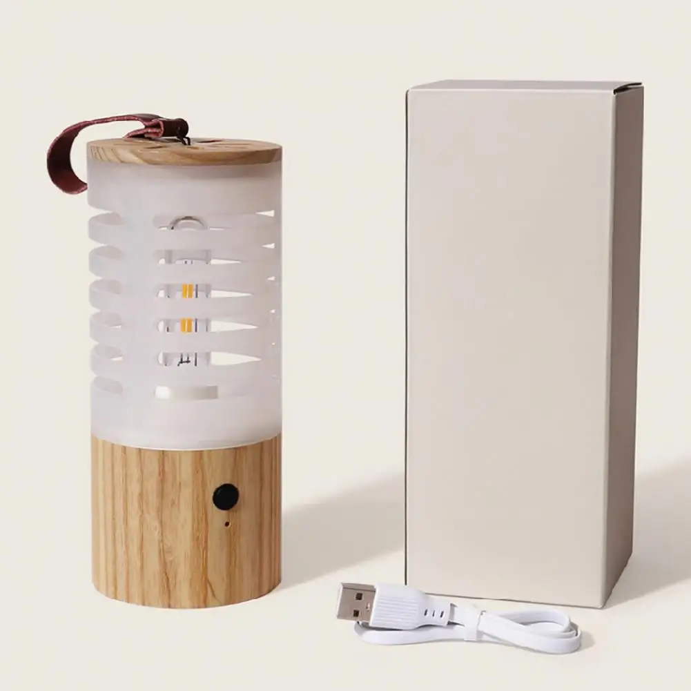 Outdoor Light Stepless Dimming Adjustable Hollow USB Charging Warm Light Wooden LED Camping Night Lamp