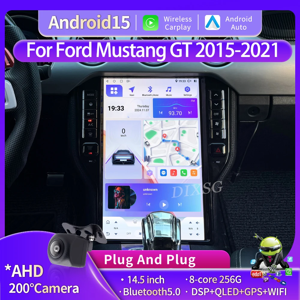 14.5' Android15 Wireless Carplay For Ford Mustang GT 2015-2021 Upgrade Stereo Tesla Screen Car Multimedia Player 4G BT Head Unit