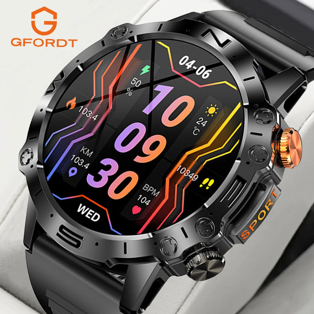 GFORDT NEW Amoled Smartwatch Men Bluetooth Call 1.43 inch 380mAh Fitness Heart Rate IP67 Waterproof  Outdoor Sports Smart Watch