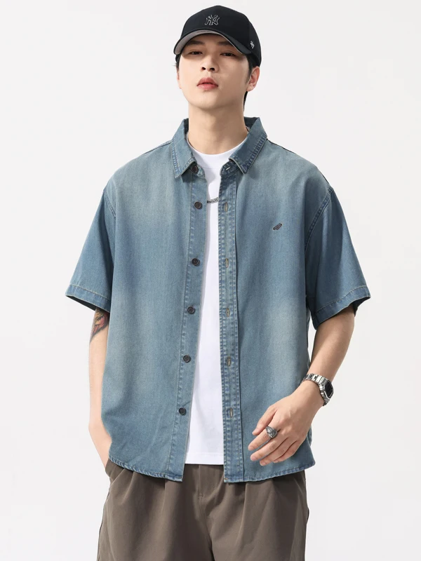 

Мужская летняя тонкая куртка свободного кроя из лиоцелла и шелкового денима в американском стиле