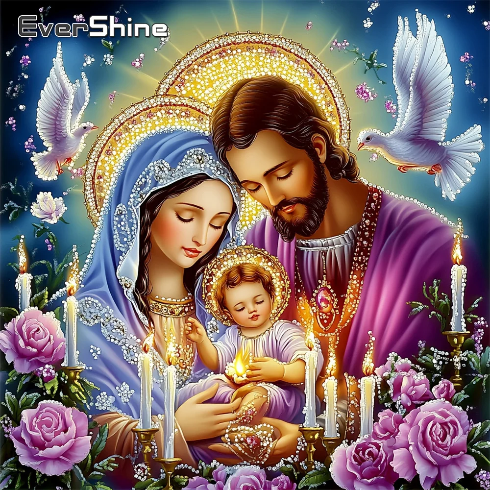 EverShine Diamant-Stickerei Porträt Vollquadrat-Mosaik Jungfrau Maria Strass-Gemälde Tauben Liebe und Frieden Wandkunst