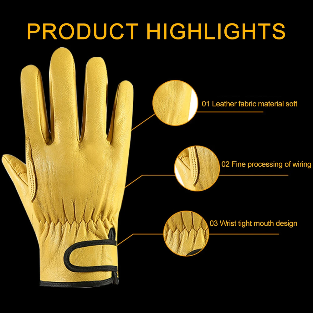 Sheepskin Leather Work Gloves Worker Labor Protection Gloves Welding Safety Protection Garden Carpentry Wear-resistant Gloves