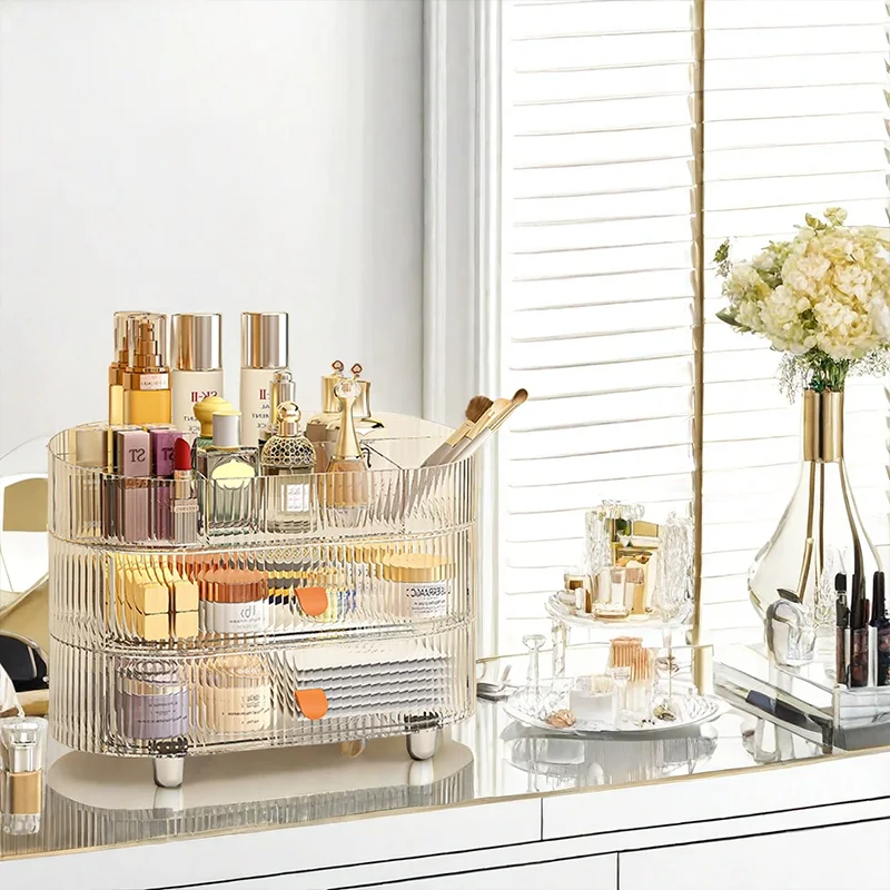 

Three-layer transparent cosmetics storage box Cosmetics skin care product management Lipstick Cosmetics Stackable drawer Storage