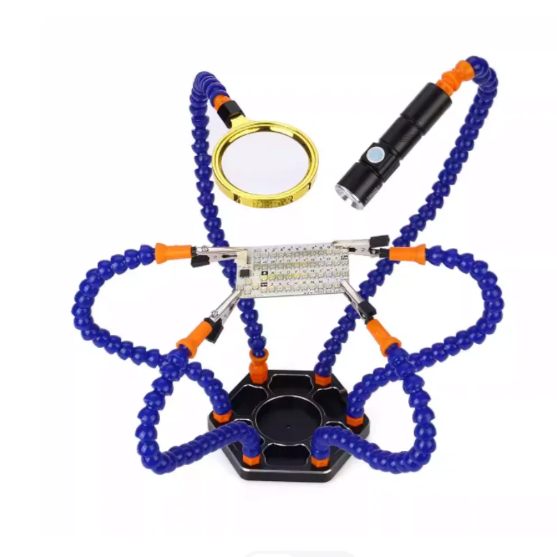 

Black/Blue Magnifying USB Flashlight Soldering Station Third Helping Hand Holder Multi Welding Hand Tools with 6 Flexible Arms