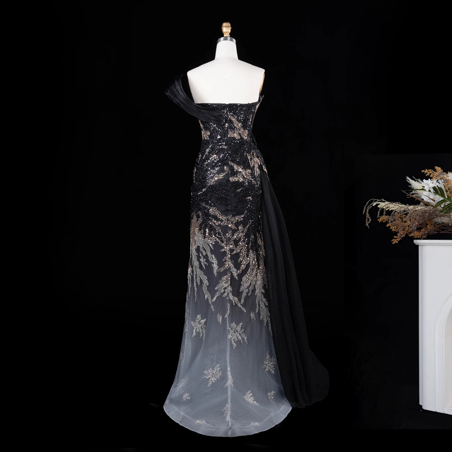 Sharon Said Luxuriöses Abendkleid in Grün mit Farbverlauf, schulterfrei, mit Perlenapplikationen, für Damen, Hochzeit, formelle Party, Modell SS293, maßgeschneidert – Detail 22