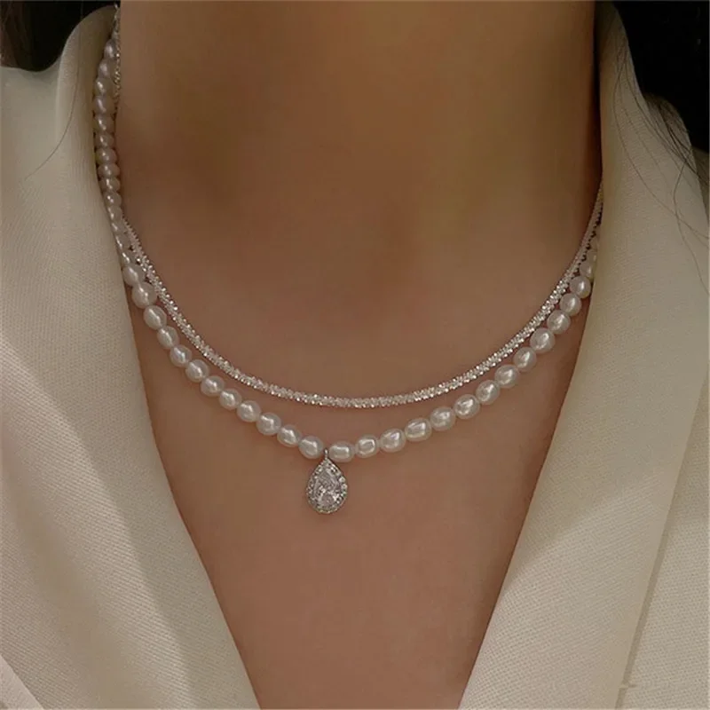 Super Beautiful Natural Pearl Double Necklace Luxury Pearl Pendant 2024 Fashion Women's Necklace Party Gift Jewelry Accessories view 3