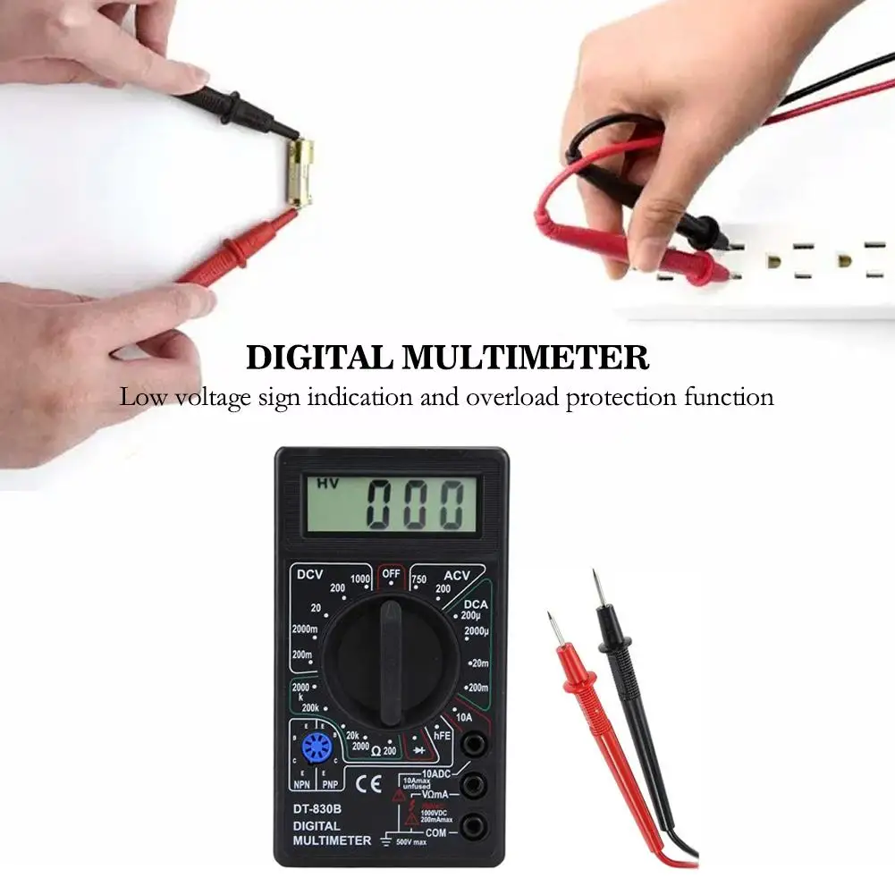 Dt830b Ac/ Lcd Digital Multimeter 750/1000v Voltmeter Ohm Meter Tester High Safety Digital Handheld Multimeter Ammeter F0l2