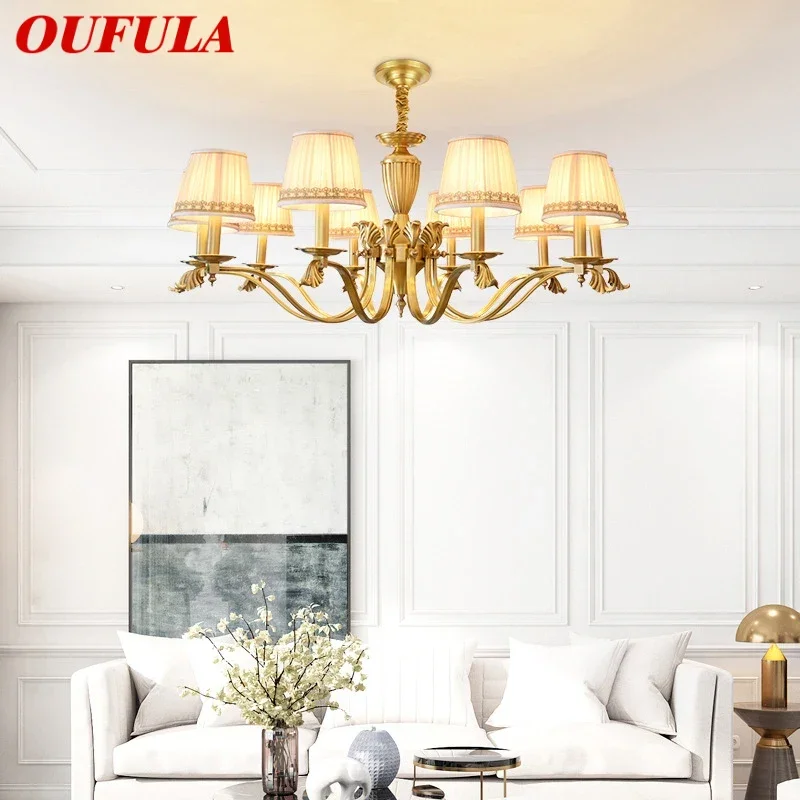 

OUFULA American Brass Pendent Lamp Luxurious Living Room Restaurant Bedroom Retro Hotel Villa Chandelier