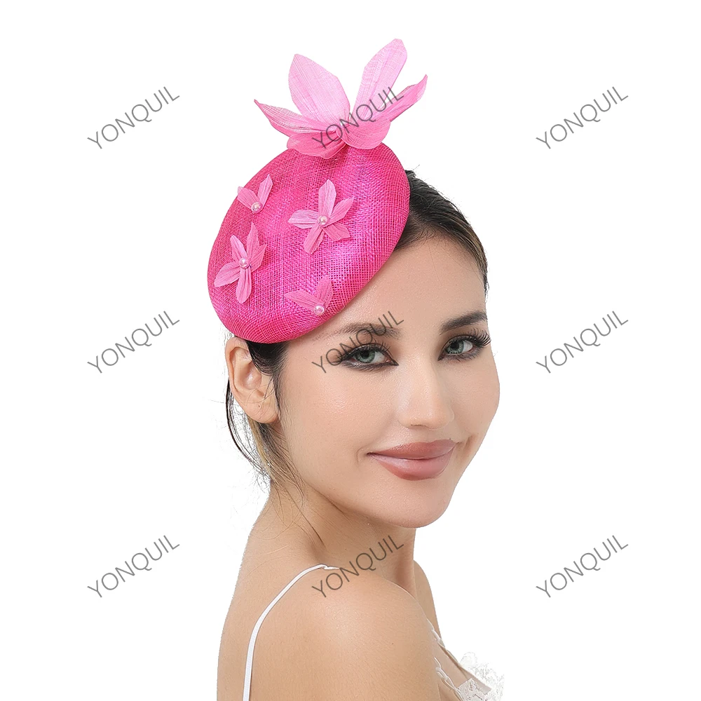 Women's High-Quality Sinamay and Silk-Linen Fascinator Hat Headwear Cocktail Wedding Bride Hair Accessories With Flower