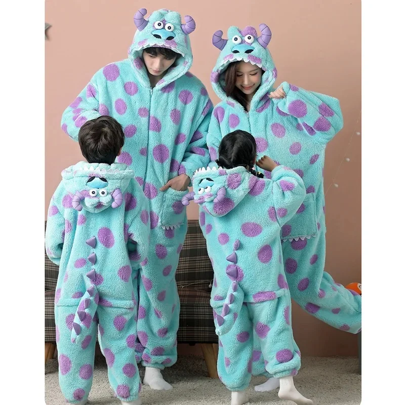 ♥ 2026 New Family Monster Cosplay Sully Costume Blue Anime Outfit Coral Fleece Warm Women Men Girl Halloween Christm ★ Look at m view 3