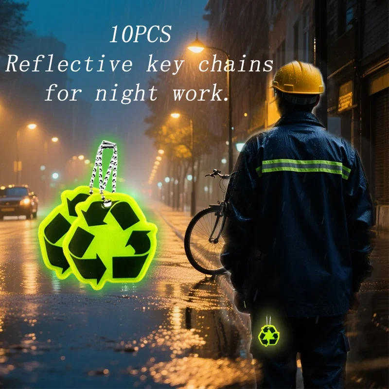 10 Pieces of Green Logo Night Reflective Key Chain Backpack Travel Pendant Gift