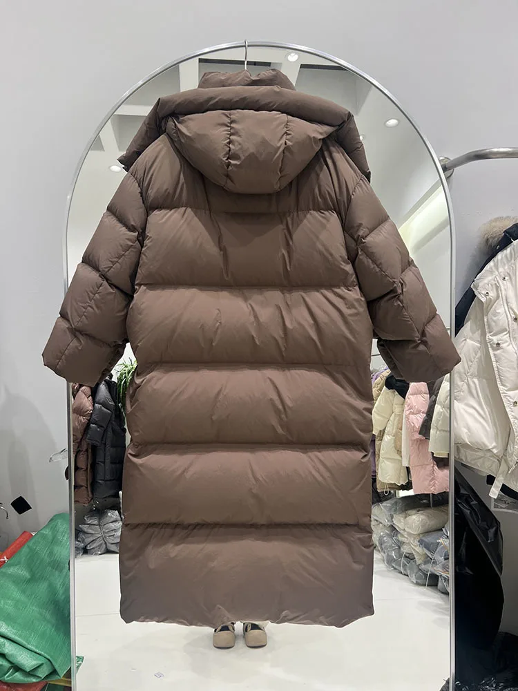 2024 Winter New Women\'s Long Down Jacket Over Knee Thickened Loose Straight Tube Large Quilt White Duck Down Coat Trendy