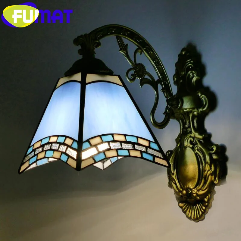 

FUMAT Tiffany style stained glass lamp shade Mediterranean retro wall lamp for living room bedroom bedside lamp aisle LED decor