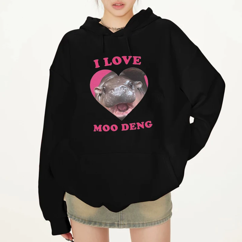 

Hippo I Love Moo Deng Hoodie Cute Funny Animals Sweatshirts Suitable For Men And Women Winter Clothing