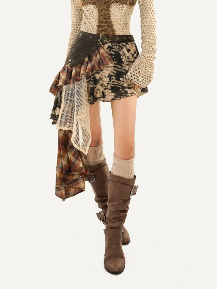 Rebel waste wind saia irregular top de malha dois conjuntos