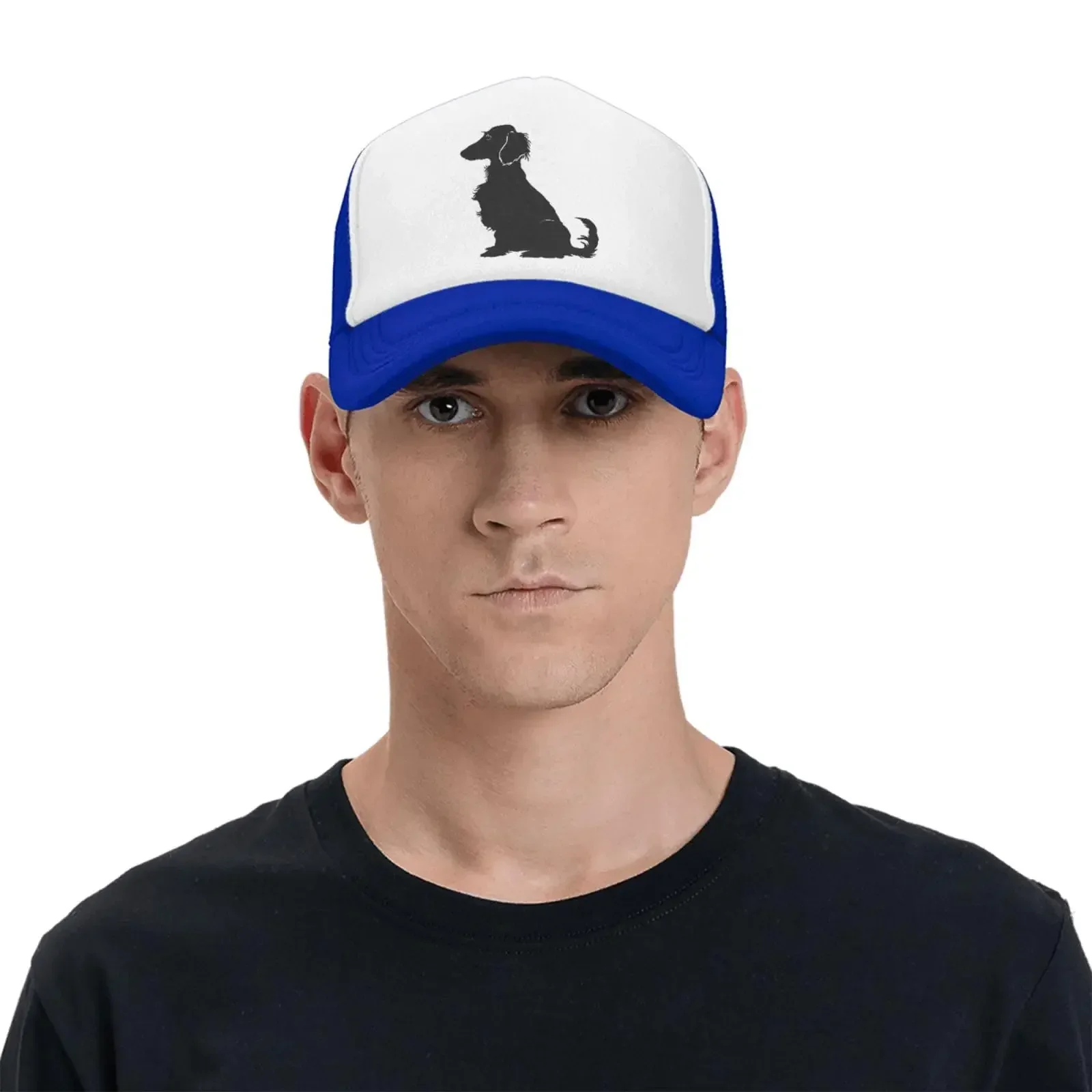 New Sitting Dachshund Dog Mesh Baseball Cap, Cute Animal Adjustable Trucker Hat Snapback Outdoor Sports  for Men Women