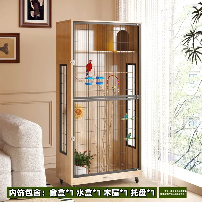 Parrot bird cage bird villa solid wood large bird nest large space glass transparent breeding cage wholesale solid wood environm