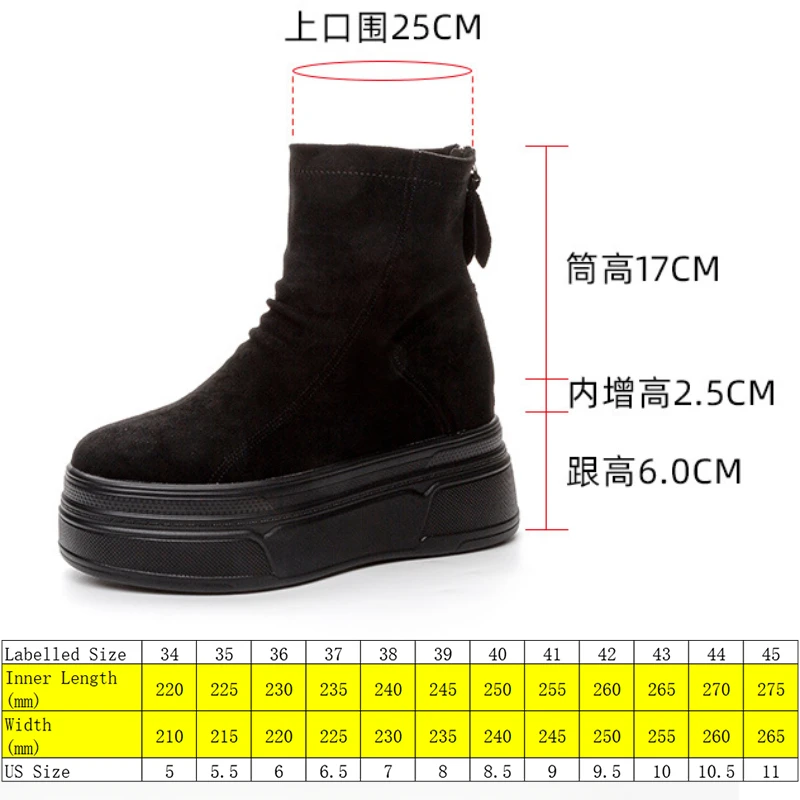 Fujin 8.5cm New Women Autumn Spring Fashion Flats Platform Wedge Ankle Boots Synthetic Sheepskin Leather ZIP Ankle Booties Shoes image 2