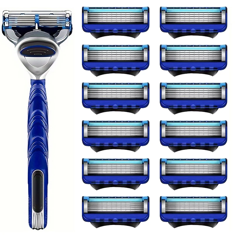 Stainless steel manual shaver, 5-layer razor blade reusable, retro wet scratch resistant hair removal blade