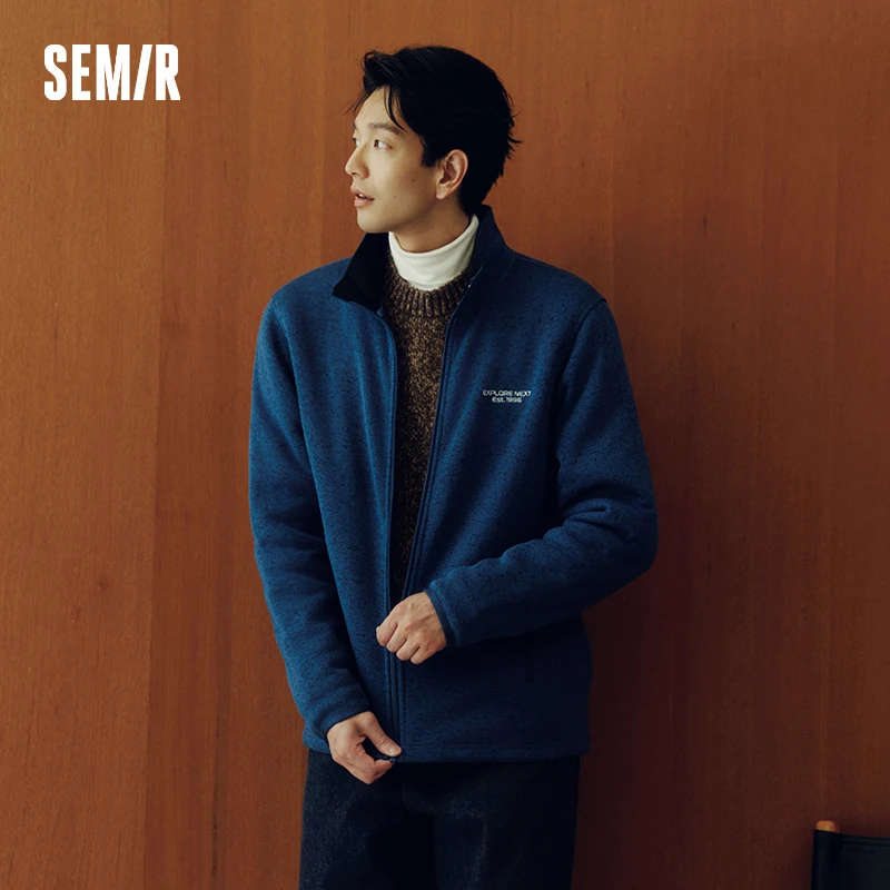 Semir سترة الرجال الاستاتيكيه هيذر متماسكة البريدي الوقوف طوق 2025 الخريف الشتاء التطريز قمة الموضة غير رسمية الملابس الرجالية