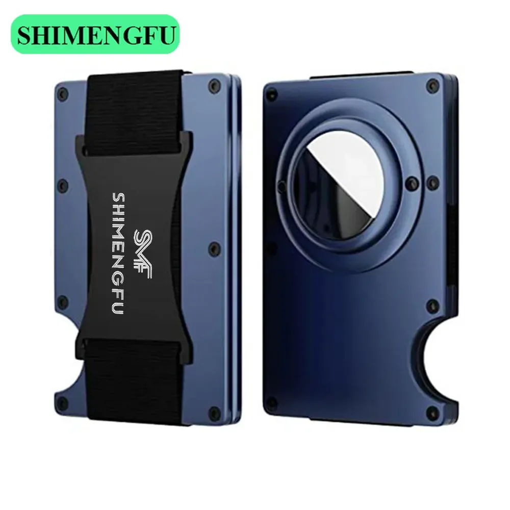 

Тонкий алюминиевый чехол с RFID-защитой для Apple AirTag, металлический мужской кошелек с держателем для кредитных карт, визитница и ремешок для денег, AirTag.