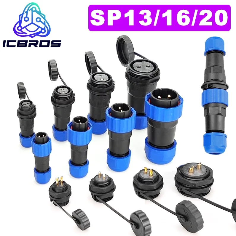 5/10/100 Sets Sp13 Sp16 SP17 Sp20 SP21 Ip68 Waterproof Aviation Plug Socket Male Female Connector Panel Mounted 2/3/4/5/6/7 Pin