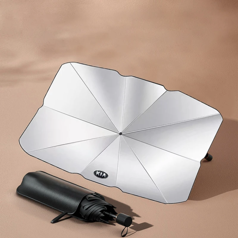 

For Kia EV6 Soul Seltos K5 3 Sportage Ceed RIO Car Logo Foldable Sun Umbrella Windshield Block Heat UV Sun Shade Umbrella