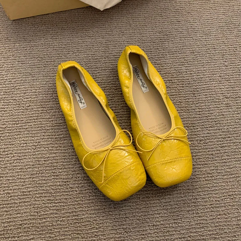 Modische Damen-Ballerinas mit Schleifenknoten, Weiche Tanzschuhe mit Quadratischer Zehenpartie, Neue Frühlings- und Herbst-Slipper für Damen – Detail 12