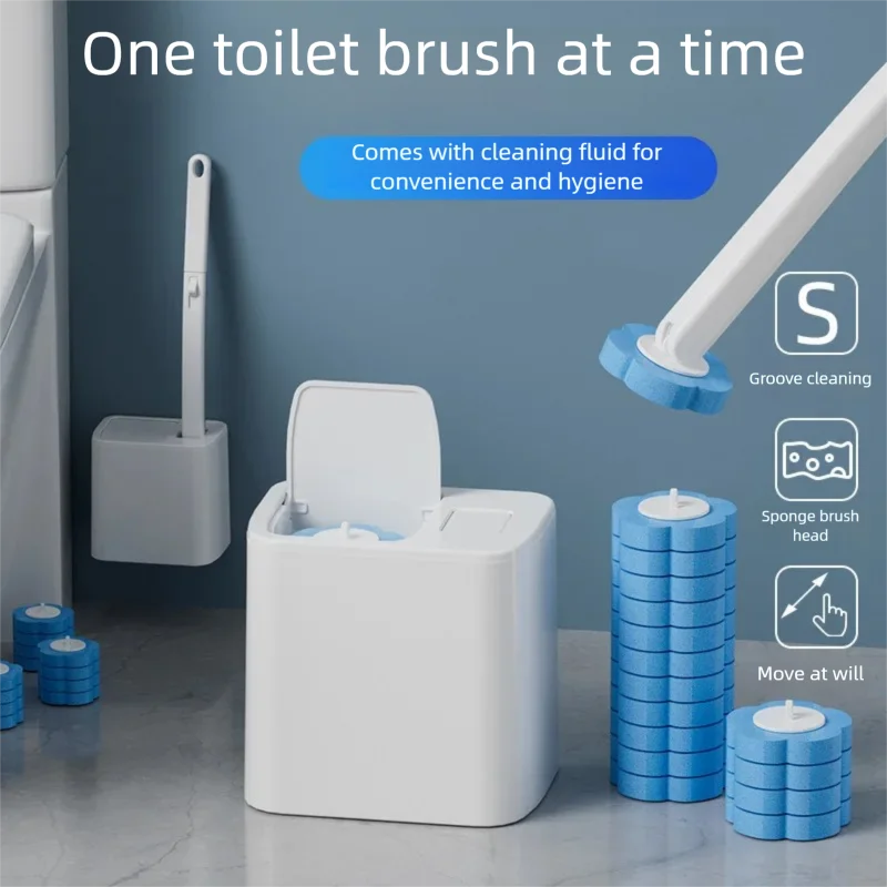 Toilet Brush and Holder Set with Disposable Refills Replacement Head Cleaning Kit Bathroom Cleaning Brush WC Accessories Tool